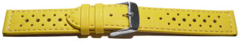 Bracelet de montre - cuir de veau perforé - surpiqué - jaune 16mm Acier