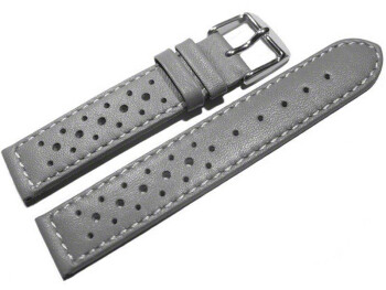 Bracelet de montre - cuir de veau perforé - surpiqué - gris 16mm Acier