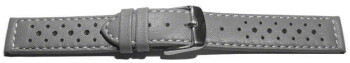 Bracelet de montre - cuir de veau perforé - surpiqué - gris 18mm Acier