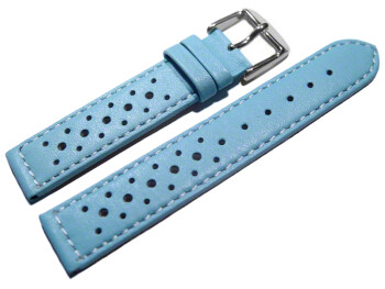 Bracelet de montre - cuir de veau perforé - surpiqué - bleu ciel 18mm Acier