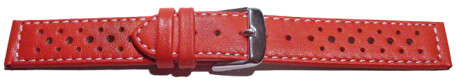 Bracelet de montre - cuir de veau perforé - surpiqué - rouge 22mm Acier
