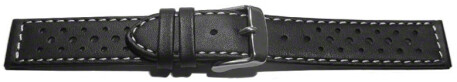 Bracelet de montre - cuir de veau perforé - surpiqué - noir 16mm Acier
