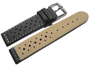 Bracelet de montre - cuir de veau perforé - surpiqué - noir 18mm Acier