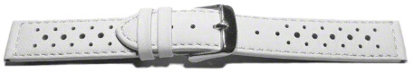 Bracelet de montre - cuir de veau perforé - blanc - cout. blanche 16mm Dorée