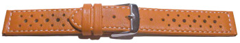 Bracelet de montre - cuir de veau perforé - surpiqué - orange 16mm Acier