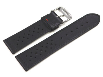Bracelet de montre - cuir de veau perforé - noir, couture rouge 20mm Acier