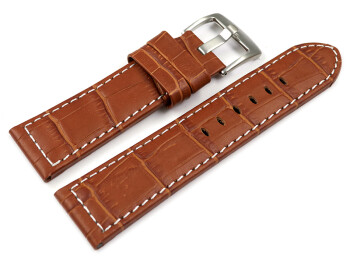 Bracelet de montre à boucle ardillon large-gr. croco -brun clair