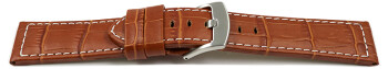Bracelet de montre à boucle ardillon large-gr. croco -brun clair - 22mm 24 mm
