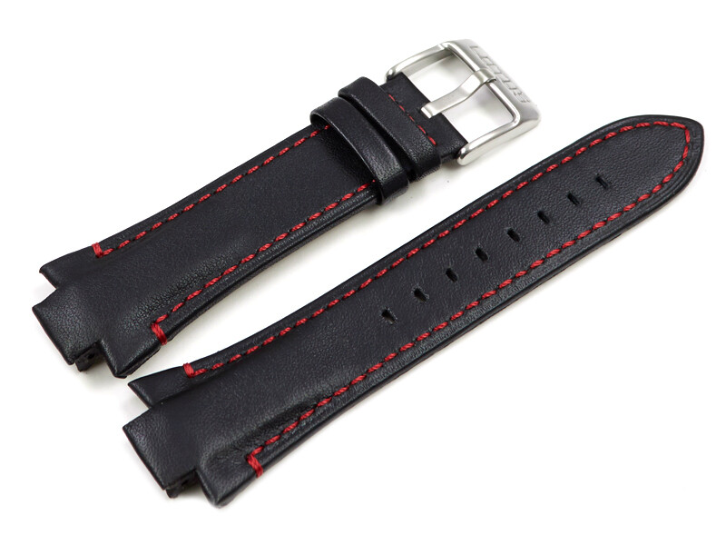 Bracelet Montre Lotus En Cuir Noir - Surpiqûre Rouge élégante - Unisexe