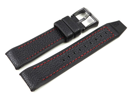 Bracelet montre Festina cuir, noir, couture rouge F16289