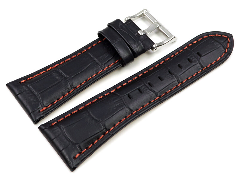 Bracelet De Montre Chronographe Noir Surpiqûres Blanches - Tailles Disponibles De 18 à 28mm - Marque RVC