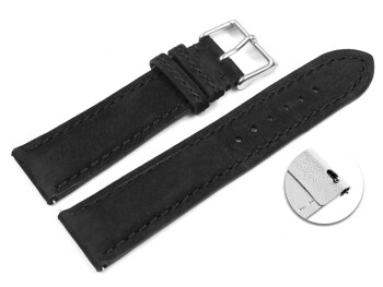 Bracelet montre noir cuir tannage végétal barrettes ressorts avec système de montage rapide 18mm 20mm 22mm