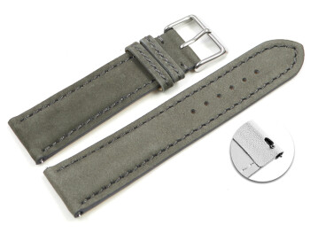 Bracelet montre gris - cuir tannage végétal - barrettes ressorts avec système de montage rapide 22mm Acier