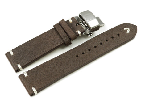 Bracelet montre cuir - Modèle  Rustique - marron foncé - Boucle papillon