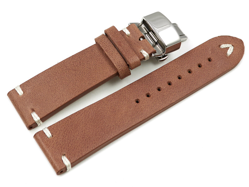 Bracelet montre cuir - Modèle Rustique - marron - Boucle papillon 18mm