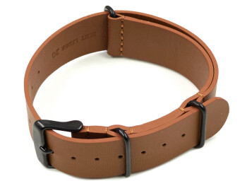 Bracelet cuir NATO marron clair avec boucle noire...