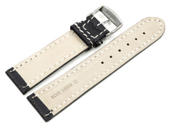 Bracelet montre - noir - cuir - surpique blanc - 18,20,22,24 mm