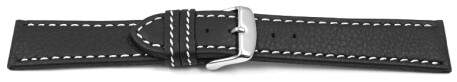 Bracelet montre - noir - cuir - surpique blanc 18mm Acier