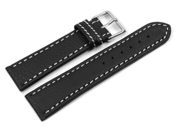 Bracelet montre - noir - cuir - surpique blanc 18mm Acier