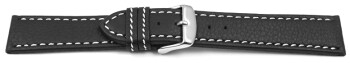 Bracelet montre - noir - cuir - surpique blanc 24mm Dorée
