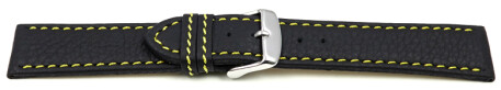 Bracelet montre - noir - cuir - surpique jaune - 18,20,22,24 mm