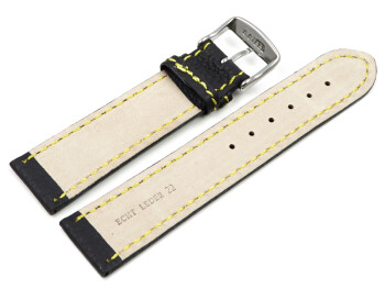 Bracelet montre - noir - cuir - surpique jaune -...