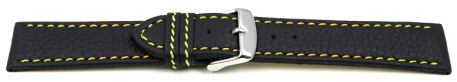 Bracelet montre - noir - cuir - surpique jaune - 18mm Acier