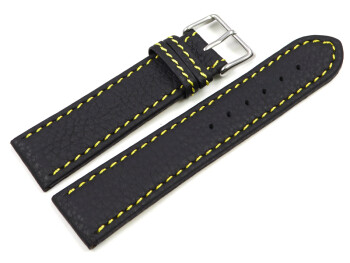 Bracelet montre - noir - cuir - surpique jaune - 18mm Acier