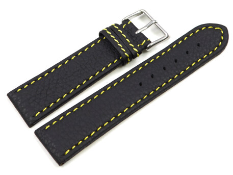 Bracelet montre - noir - cuir - surpique jaune - 22mm Acier