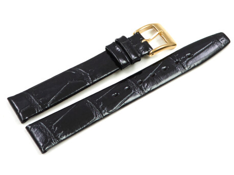Bracelet Lotus cuir noir grain croco pour les montres...