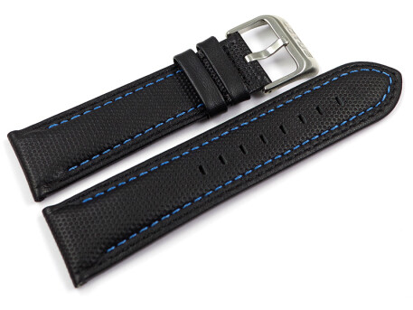 Bracelet montre Lotus 15695/4 adaptable à 15693 / 15692 cuir noir coutures bleues
