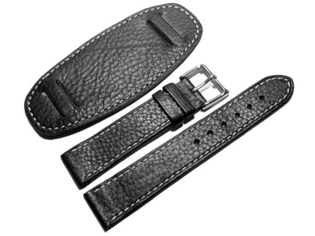 Bracelet de montre en veau-avec plaque américaine-noir surpiqué