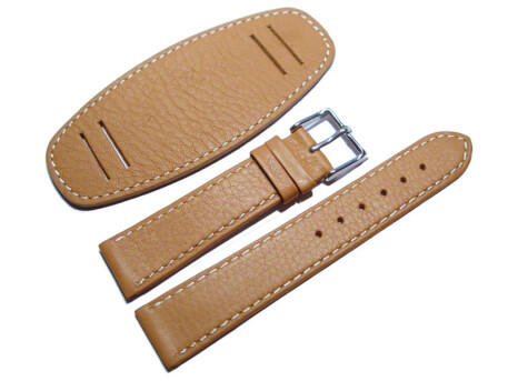 Bracelet de montre en veau -avec plaque américaine- marron clair