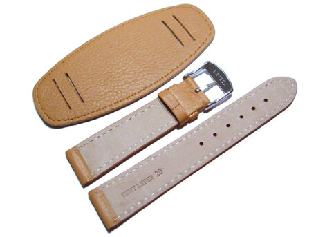 Bracelet de montre en veau -avec plaque américaine- marron clair