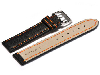 Bracelet montre - noir - cuir - surpique orange - 18,20,22,24 mm 22mm Dorée