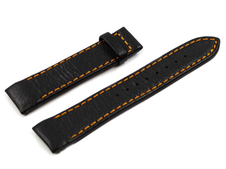Bracelet de montre Lotus cuir noir surpiqûre orange...