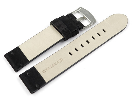 Bracelet montre cuir Veluro noir sans coussinet 18mm 20mm 22mm 24mm