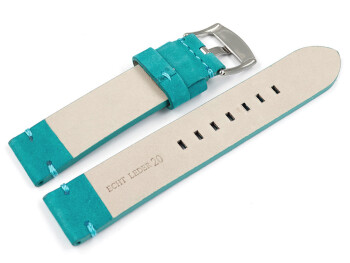 Bracelet montre cuir Veluro turquoise sans coussinet 22mm