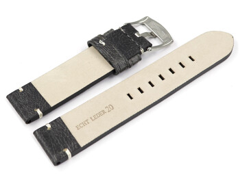 Bracelet montre cuir Vintage noir sans rembourrage 20mm...