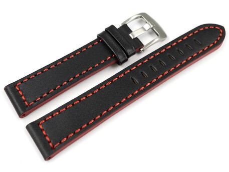 Bracelet montre cuir noir coutures rouges 18mm 20mm 22mm...