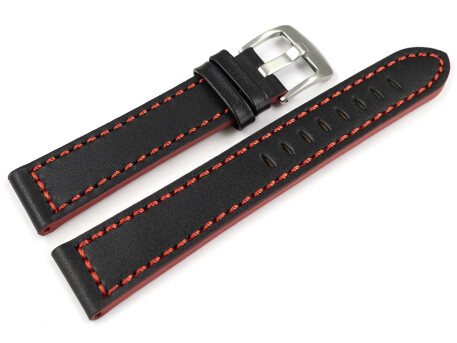 Bracelet montre cuir noir coutures rouges modèle...