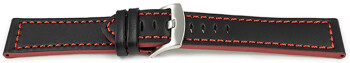 Bracelet montre cuir noir coutures rouges 18mm 20mm 22mm 24mm modèle Sportiv