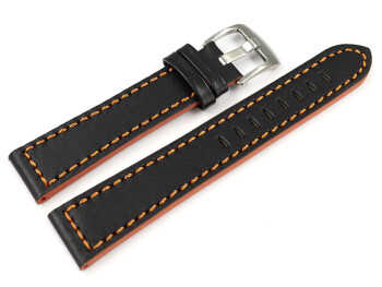 Bracelet montre cuir noir coutures en orange modèle Sportiv 18mm 20mm 22mm 24mm