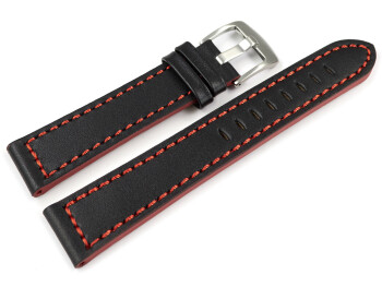 Bracelet montre cuir noir coutures rouges modèle Sportiv 22mm