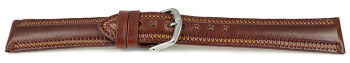 Bracelet montre cuir marron légèrement brillant coutures en zigzag 18mm 20mm 22mm 24mm