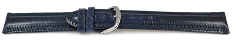 Bracelet montre cuir bleu foncé légèrement brillant coutures en zigzag 18mm 20mm 22mm 24mm