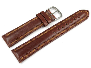 Bracelet montre cuir marron légèrement brillant coutures en zigzag 20mm Acier