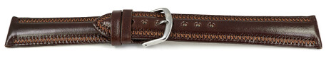 Bracelet montre cuir brun foncé légèrement brillant coutures en zigzag 22mm Acier