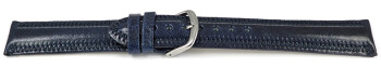 Bracelet montre cuir bleu foncé légèrement brillant coutures en zigzag 24mm Acier