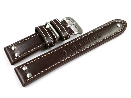 Bracelet montre cuir marron foncé extra fort avec passant additionnel en métal 22mm 24mm 26mm